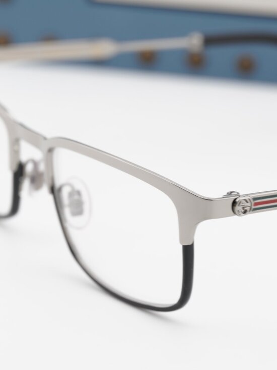 Gucci GG0135O 002 Rectangle Eyeglasses 52mm - Ruthenium / Black main image 4